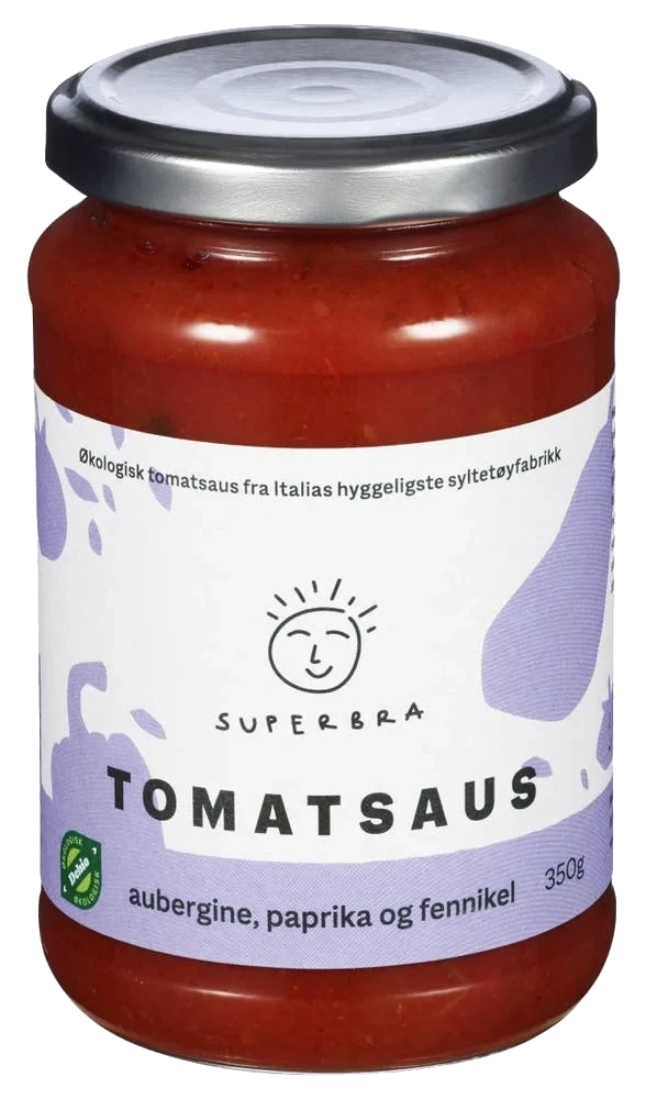 Tomatsaus Aubergine, paprika og fennikel, 350 g