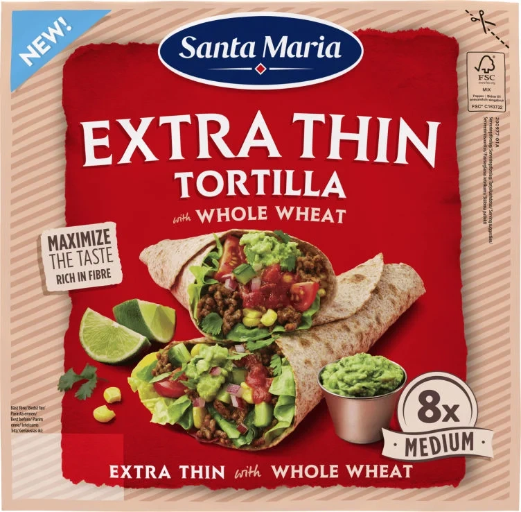 Tortilla Extra Thin Whole Wheat Medium 240g St.Maria