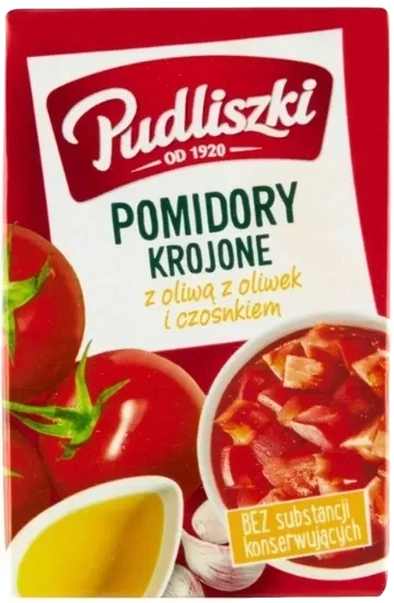 Hakkede Tomater Hvitløk/Olivenolje 390g Pudliszki