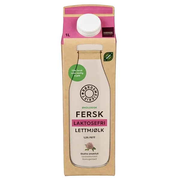 Lettmjølk Fersk 1,2% Laktosefri Økol 1l