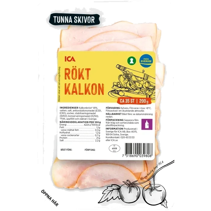 Kalkon Rökt Tunna Skivor 200g ICA