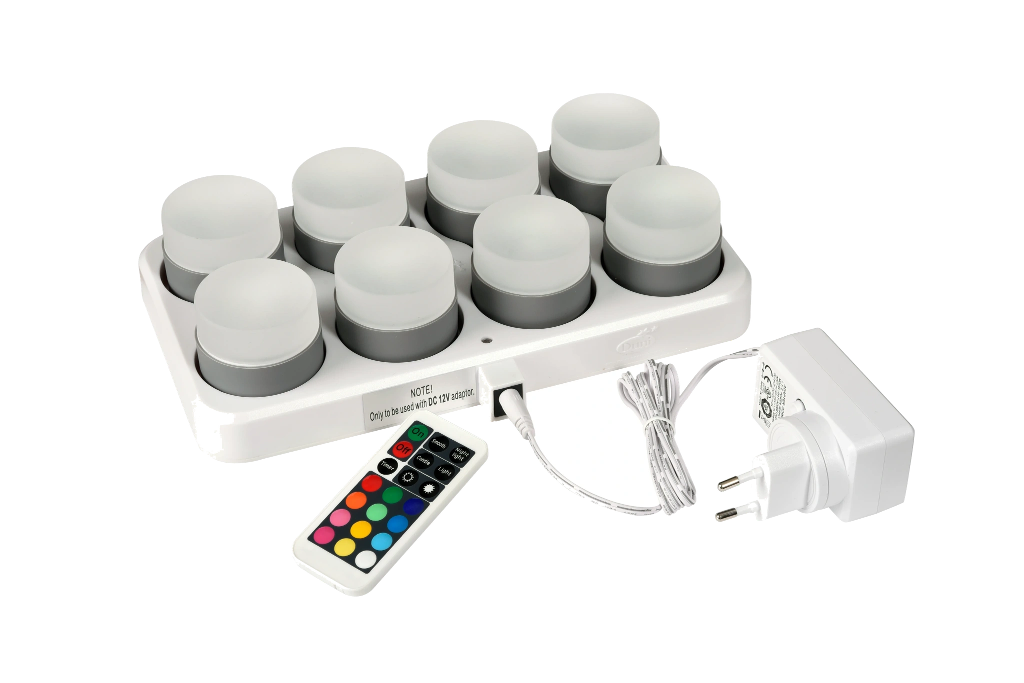 Minilamp led oppladbare lys 48x50mm m/ladestasjon  8lys  stk