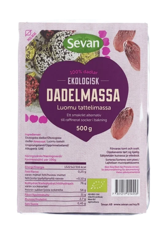 Daddelmasse 500g Økologisk Sevan
