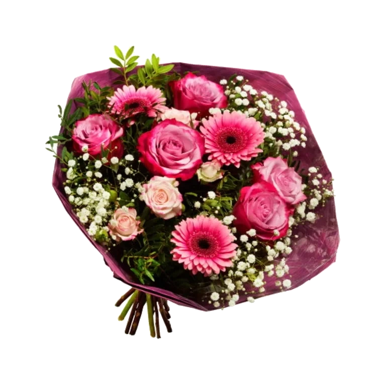 Gavebukett Rosa Håndbundet Rosemiks