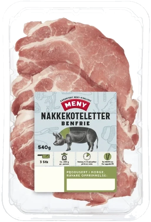 Svin Nakkekotelett u/Ben 540g 3pk Meny