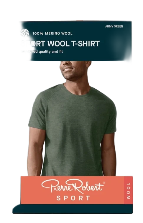 Wool T-Shirt Men Army Green L Pierre-Robert