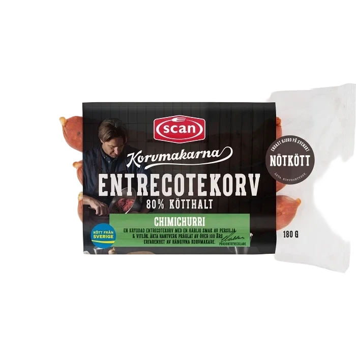 Entrecotekorv Chimichurri 80% Kötthalt 180g Korvmakarna Scan