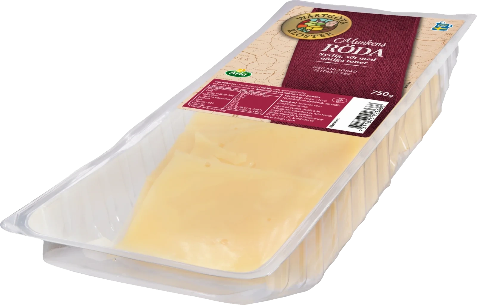 Munkens Röda skivad ost 28% 750 g