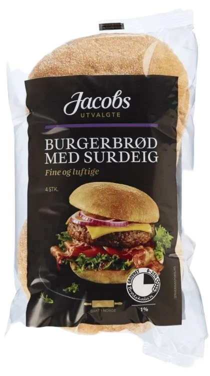 Burgerbrød m/surdeig 4stk Jacobs Utvalgte