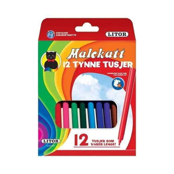Malekatt Tynne Tusjer - 12stk