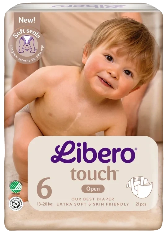 Libero Touch 6 Åpen Bleie, 13–20 Kg, 21 Stk
