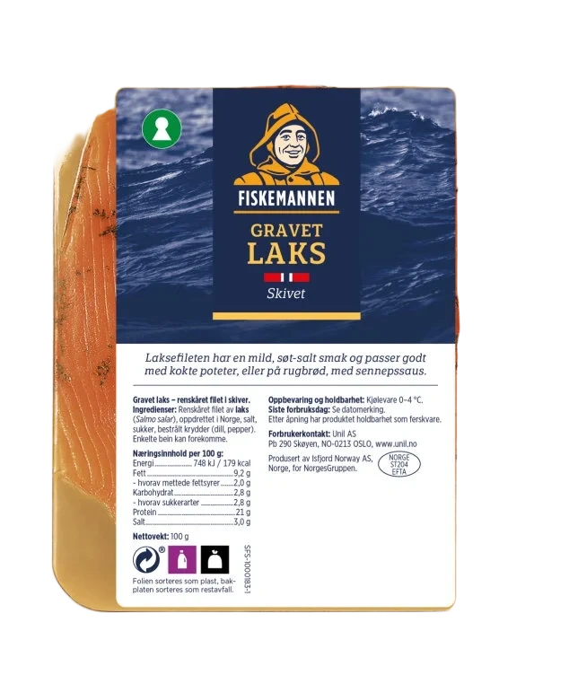 Laks Gravet i skiver 100g Fiskemannen