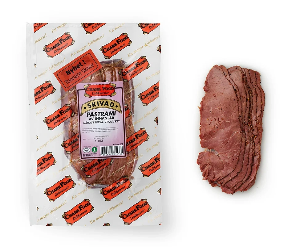Pastrami av innanlår skivad