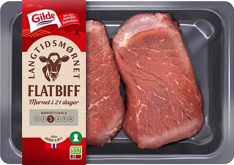 Storfe flatbiff skivet l.mørnet 5xca380g   kg