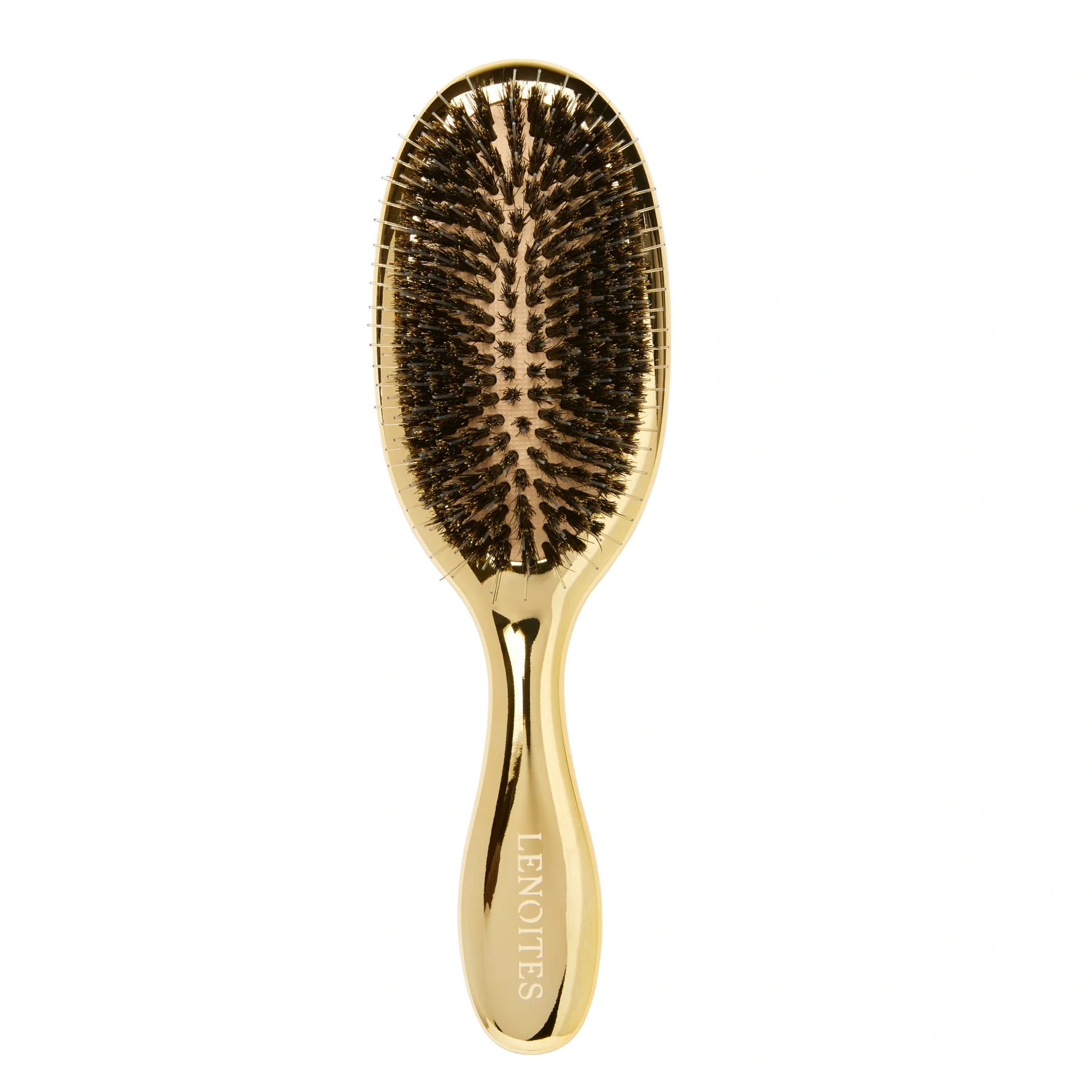 Lenoites Wild Boar Hair Brush with Cleaning Tool Gold