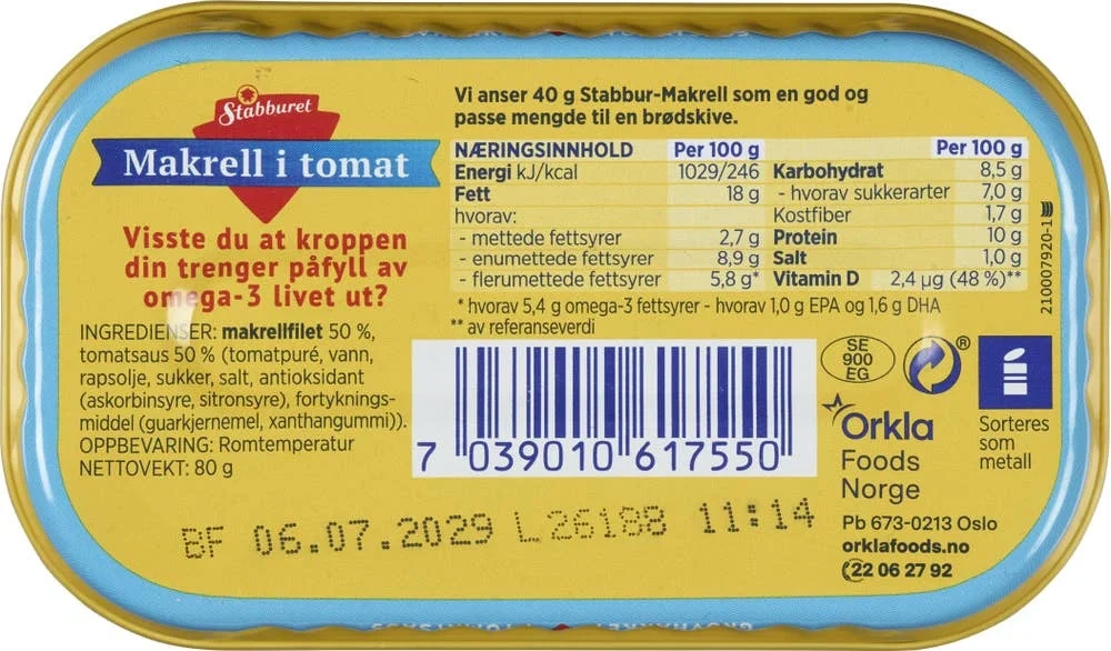 Stabburet Grovhakket makrell i tomat