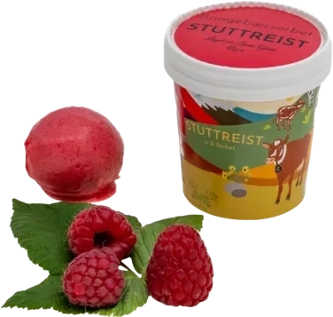 Bringebærsorbet med Skje i Lokk 125ml Stuttreist Is & Sorbet