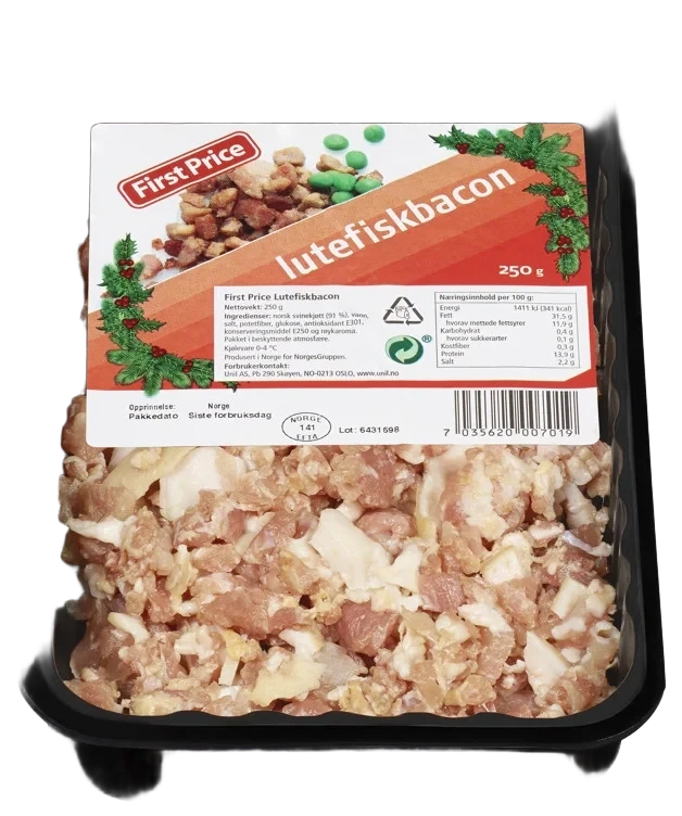 Lutefiskbacon i Biter 250g First Price