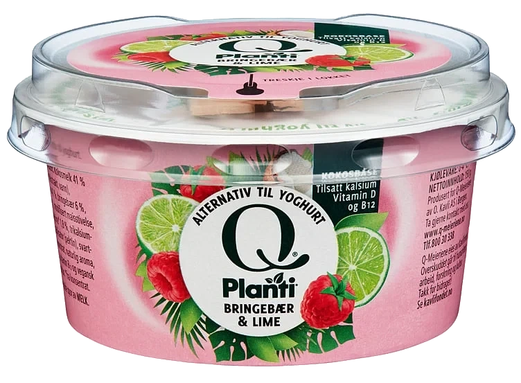 Vegansk yoghurt bringebær & lime beger  150g