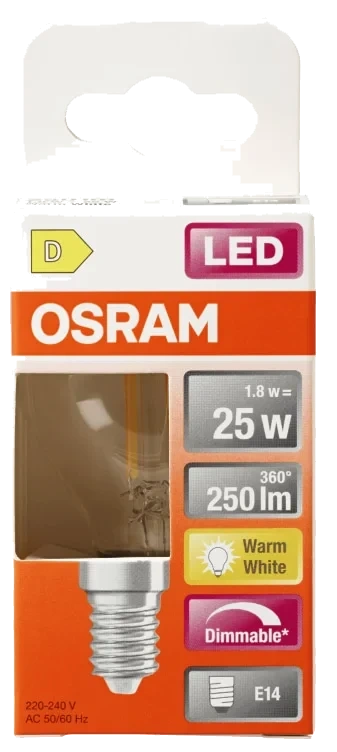 Lyspære Led Cl P 25 Klar Dim 827 E14 Osram