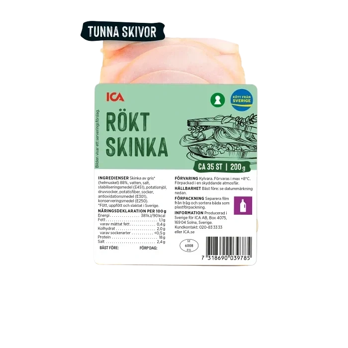 Skinka Rökt Tunna Skivor 200g ICA