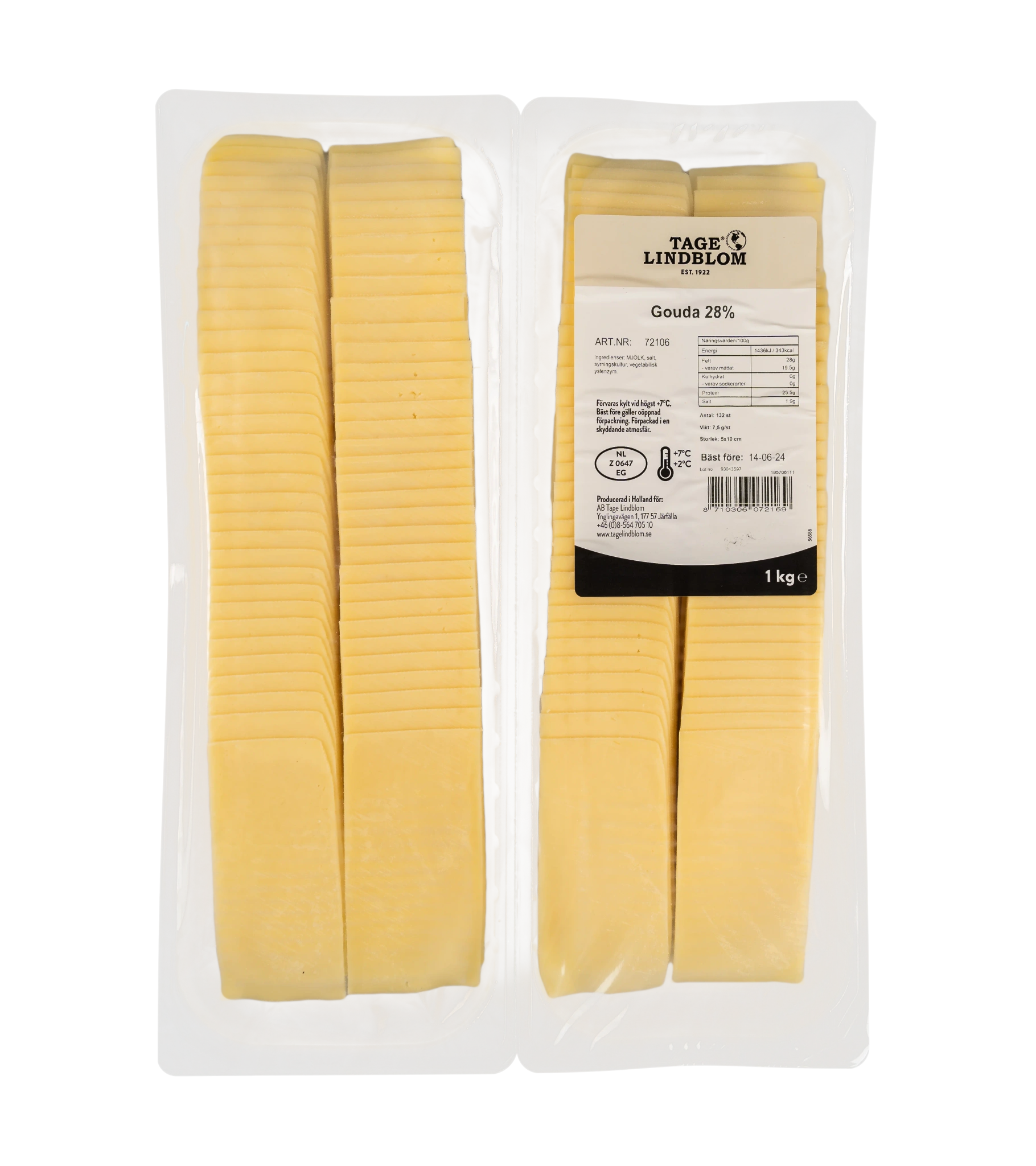 Skivad Gouda 28 %, 132x7,5 g