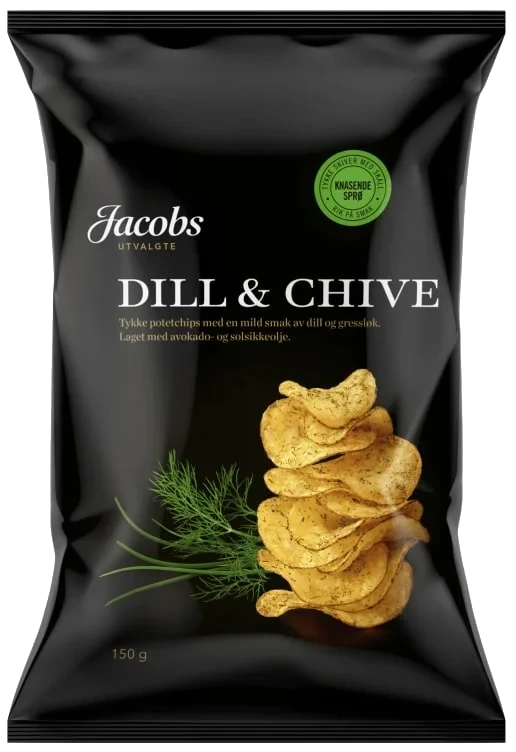 Potetchips Tykke Dill&gressløk 150g Jacobs
