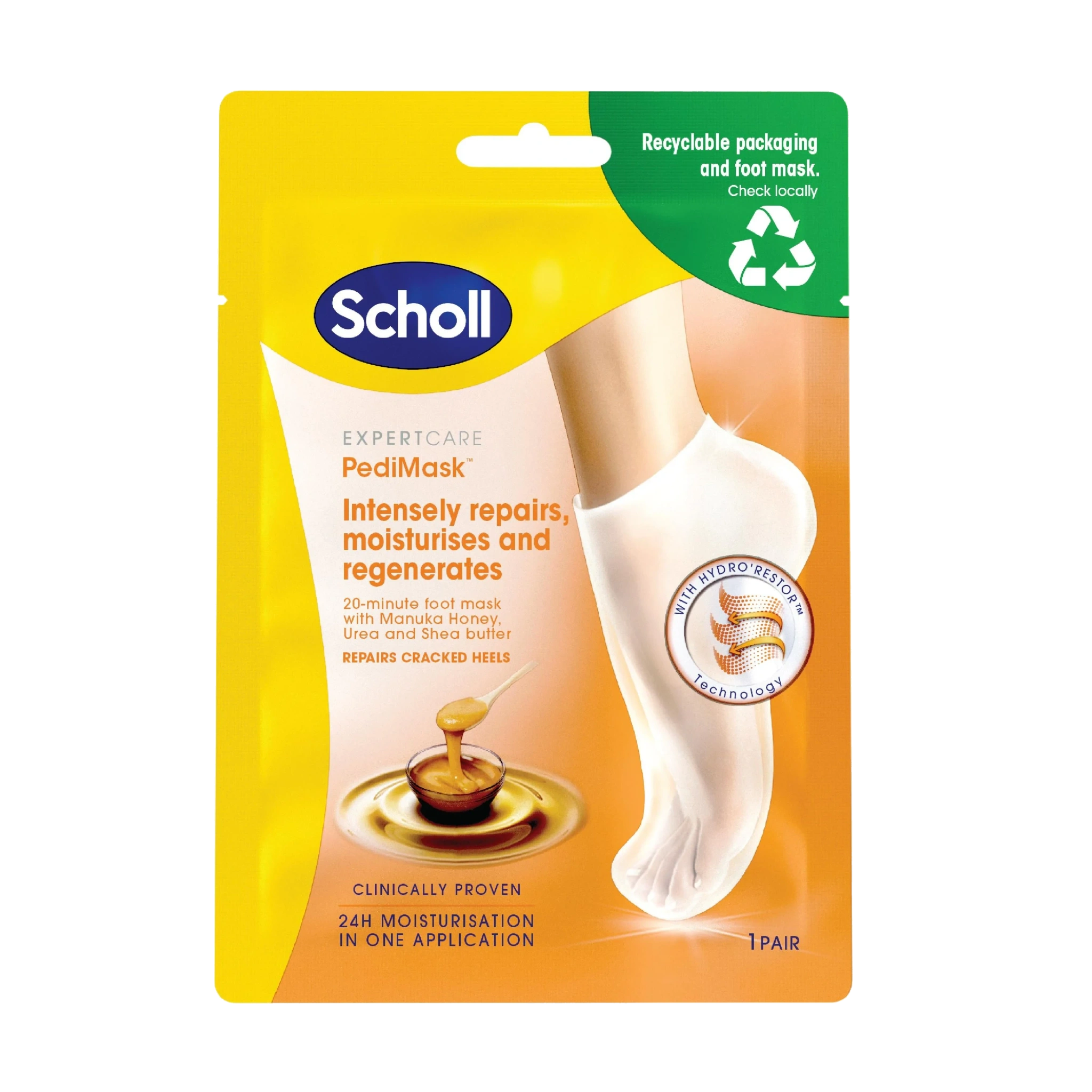 Scholl PediMask Manuka Honey Fotmaske, 1 par