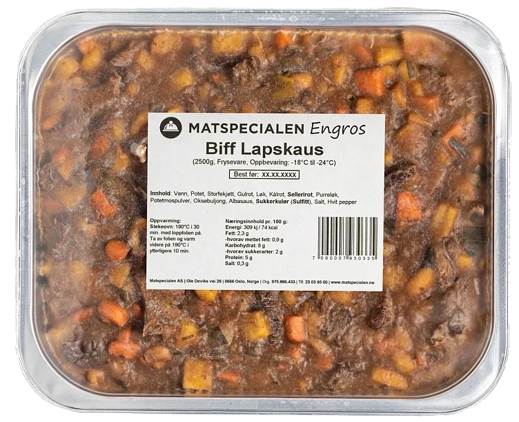 Biff Lapskaus, 2500g, Frossen, Matspecialen Engros