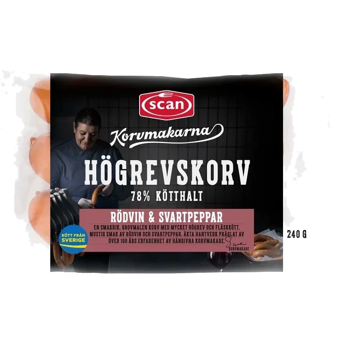 Högrevskorv Rödvin & Svartpeppar 78% Kötthalt 240g Korvmakarna Scan