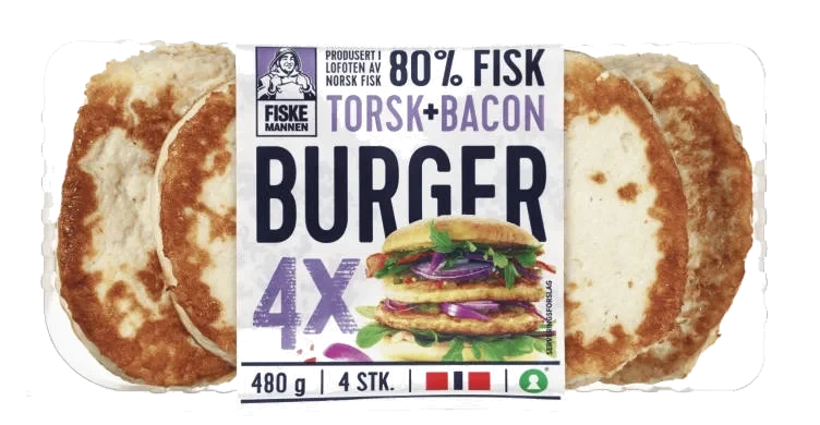 Fiskeburger 80% Torsk&Bacon 480g Fiskemannen
