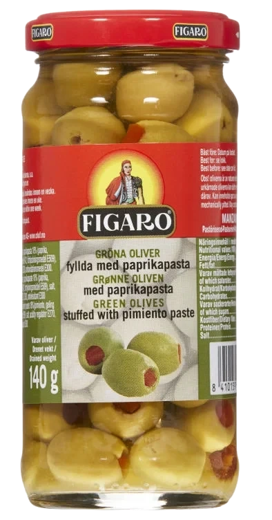 Oliven Grønn m/Paprika 240g Figaro