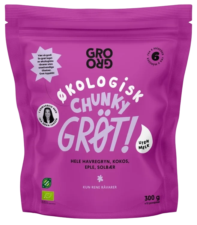 Pulvergrøt Chunky Eple&Solbær 300g Grogro