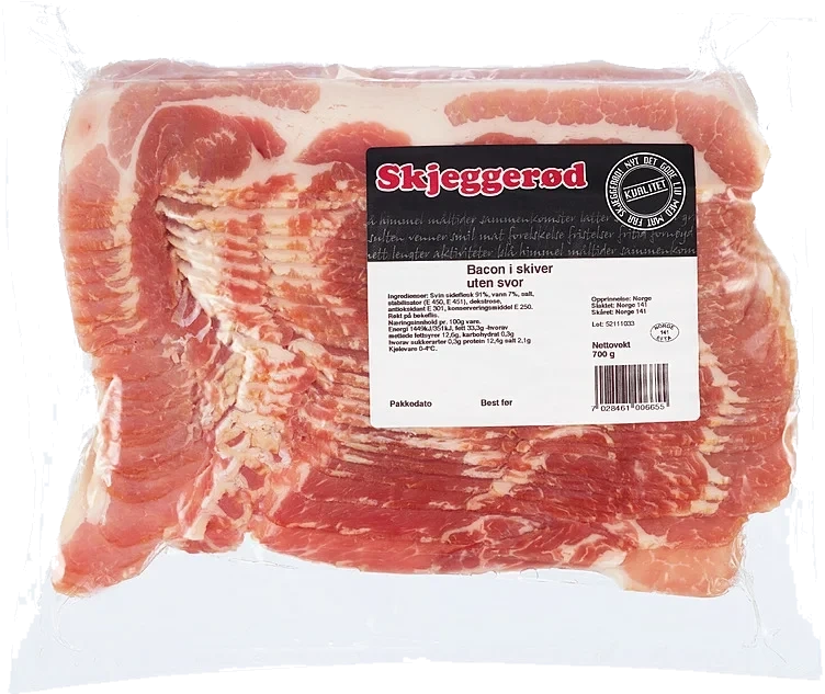 Bacon u/svor i skiver  700g