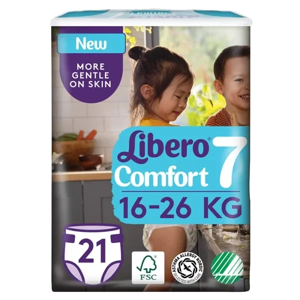 Libero Comfort 7 Åpen Bleie 16–26 Kg, 21 stk