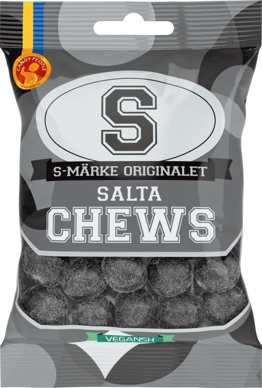 S-märke Salte Chews Salte Drasjerte Salmiakkuler 70g