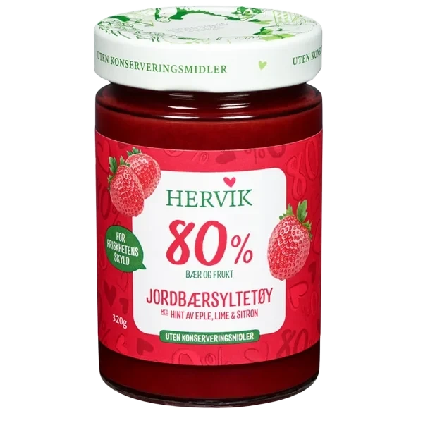 Jordbærsyltetøy 80% Frukt 320g Hervik