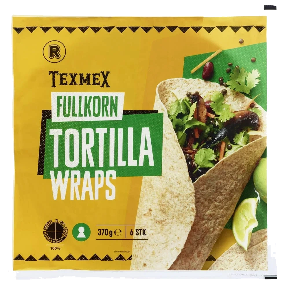 Tortilla fullkorn Large 6stk, 25cm, 370 g