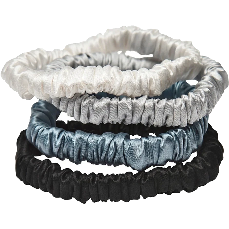 Lenoites Mulberry Silk Skinny Scrunchies White, Light Grey, Blue, Black