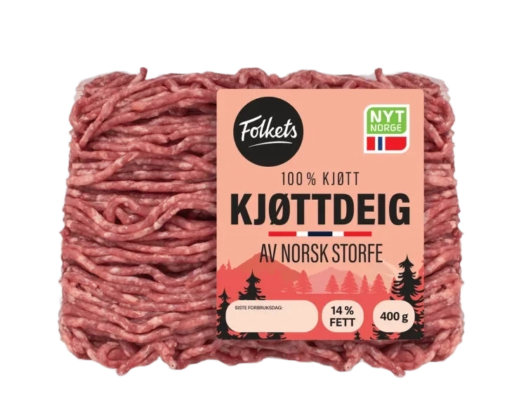 Kjøttdeig Storfe 14% u/Salt&Vann 400g Folkets