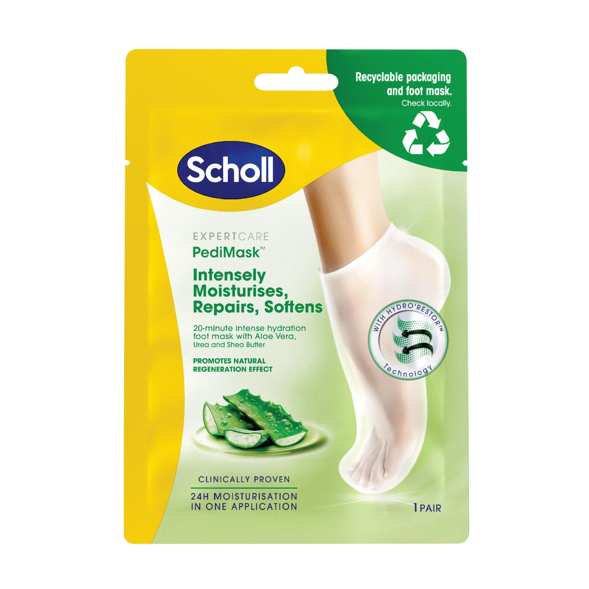 Scholl Expert Care Moisturising PediMask Aloe Vera, 1 par