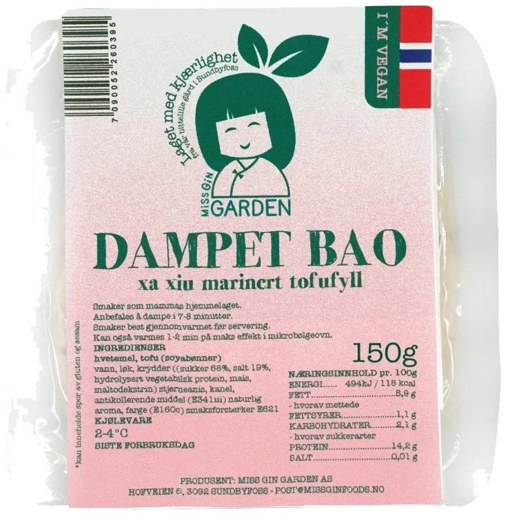 Miss Gin Garden Vegansk Dampet Bao Bolle Fylt med Tofu Xa Xiu 150g Ferdigmat Kjølevare