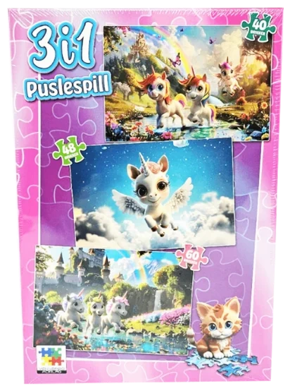 3 i 1 Puslespill Unicorn
