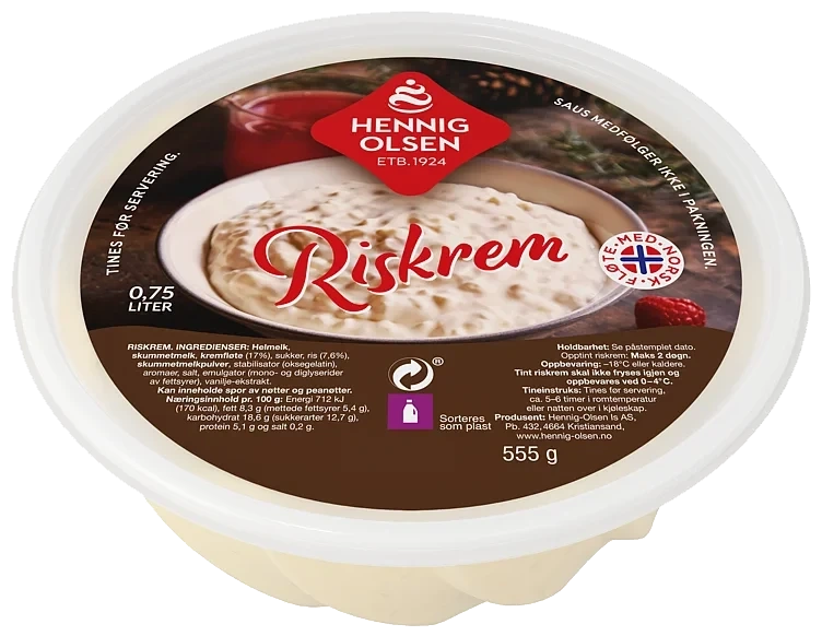 Riskrem m/Kremfløte 0,75l Hennig Olsen