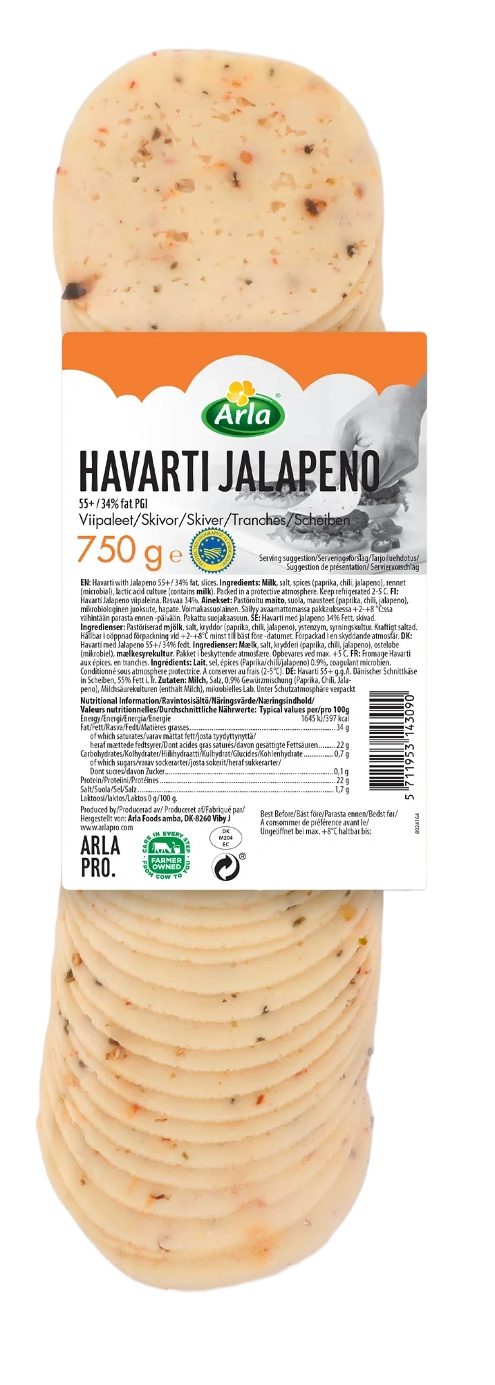 Havarti Jalapeno skivad ost 34%
