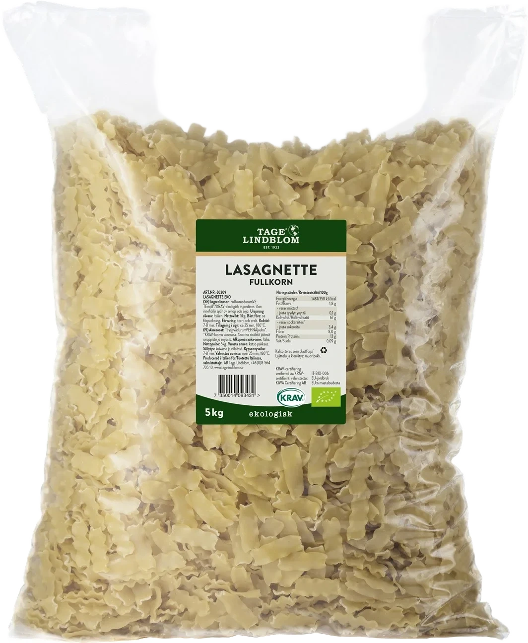 Lasagnette fullkorn KRAV