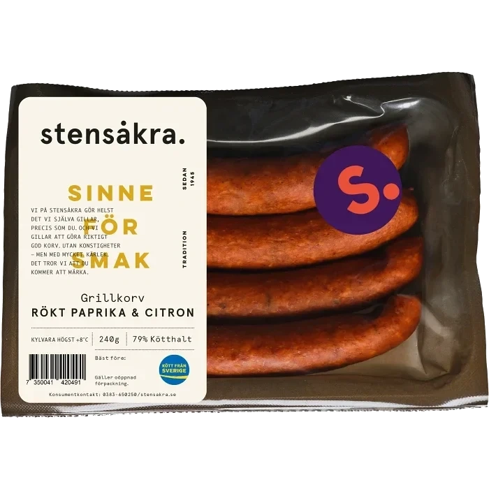 Grillkorv Rökt Paprika & Citron 240g Stensåkra