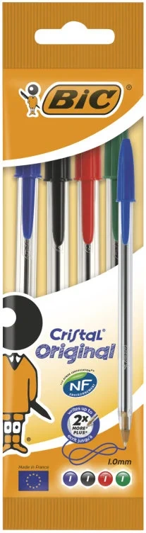 Bic Cristal Original-kulepenner med Medium Spiss (1.0 Mm) – Assorterte Farger Pakke med 4