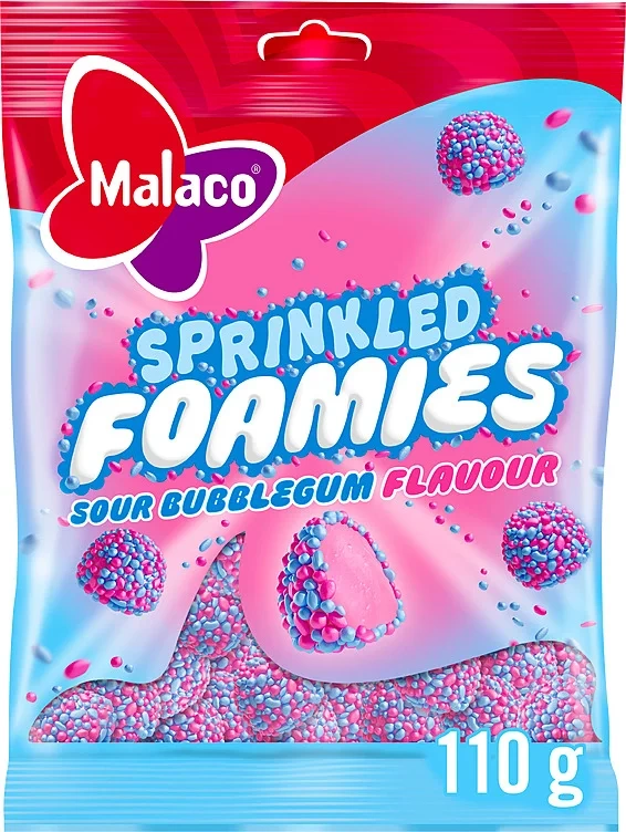Sprinkled Foamies Bubblegum 110g Malaco