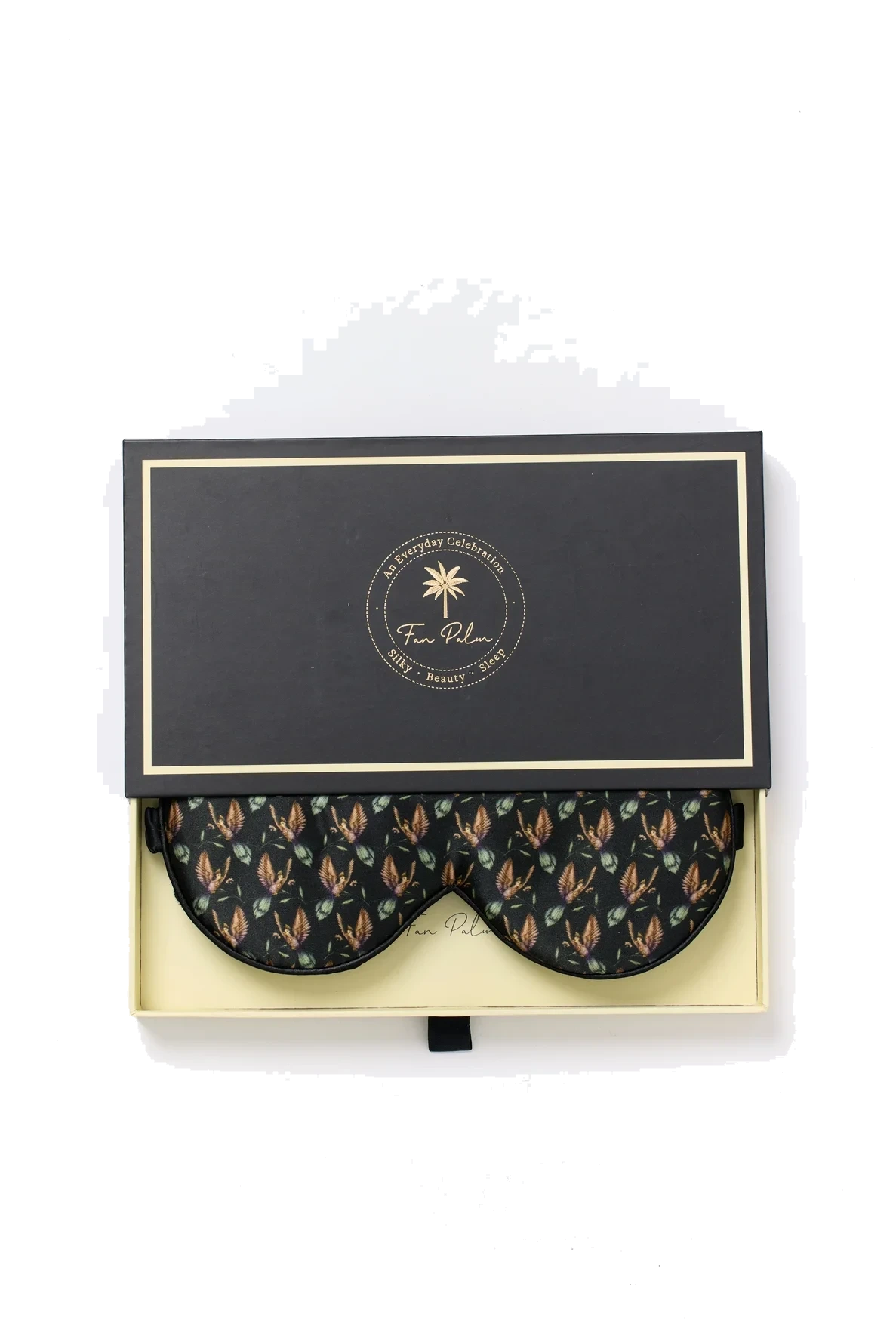 Fan Palm Sleeping Mask 100% Mulberry Silk Black Hummingbird
